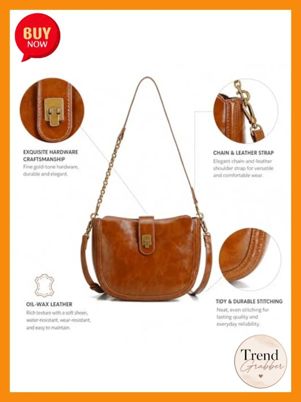 PU Leather Crescent Hobo Crossbody Bag with Adjustable Strap